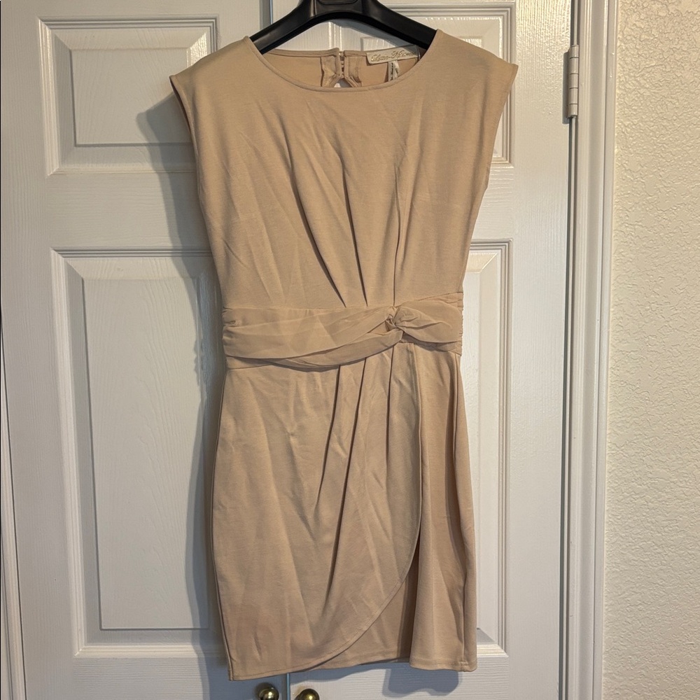 Little Mistress Nude Beige Knot-Waist Mini Dress